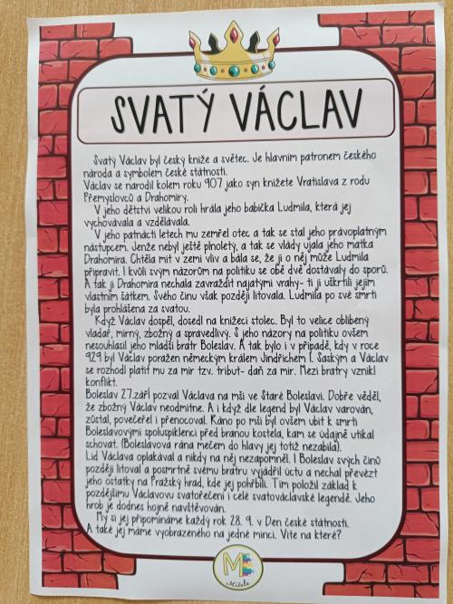 Projektový den - Sv. Václav , patron naší země 